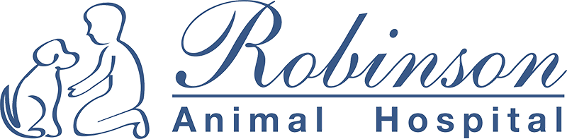 Logo of Robinson Animal Hospital featuring a stylized person and dog.